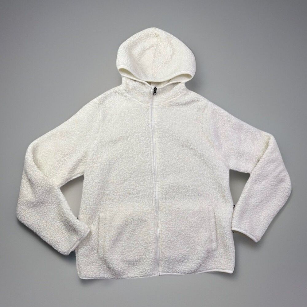 No Boundaries Hoodie Womens Sz XL White Faux Sherpa Full Zip Hooded Sweatshirt